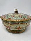 Vintage Daher Tin Bowl W lid  Fea  Floral Design Made In Belgium 1940-1980 