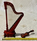 Harp 8  Violin 3 5  Miniature Vintage Wood Musical Instrument Dolls House Music