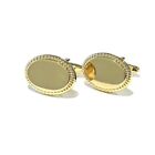 Gold Plate Oval Cufflinks Shirt Studs Set In Box Men Wedding Essential Gift