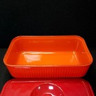 Vintage Ribbed Glass Fridge Container Orange W  Red Lid Art Deco 9  X 5  X 4 