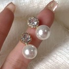 Clip On Pearl Earrings Rhinestone Gold Tone Non Pierced Women Vintage Jewelry