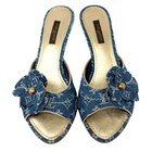 Louis Vuitton Vintage Monogram Denim Heels Sandals  36 5 Blue Gold Corsage