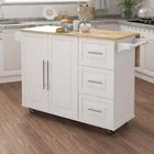 43 70 In  White Wood Kitchen Cart With Spice Rack  Towel Rack  Solid Wood Table