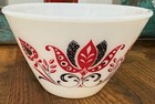 Small Vintage Anchor Hocking Fire King Modern Tulip Mixing Bowl 6 1 2  Red Black