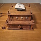 Vintage Wooden Shaker Style 2 Tier Spool Sewing Box With Pin Cushion Top