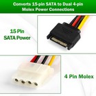 2pcs 8  15-pin Sata Male To Dual 4pin Molex Female Power Adapter Cable Connector