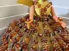 Vtg Large Doll Beaded Full Dress Safety Pin Art 1950s 60s Pageant Pinup Girl
