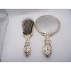 Vintage Silver Ornate Floral Repousse Hand Mirror And Hair Brush Vanity Set