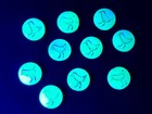 Bird Uranium Glass Coin Beads Czech 12mm Blue Gold Wash Czech 10pcs