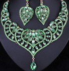  Water Lily Green Austrian Rhinestone Necklace Earrings Set Prom Bridal N916g