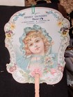 Antique Die Cut Advertising Hand Fan Ernest Saunders Florist Lewiston Me 