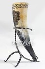 Hand-carved Viking Knot   Crow Drinking Horn   Forged Iron Stand -- Norse raven