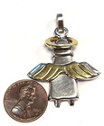 Vintage Mexico 925 Sterling Silver   Brass Mix Metal Angel Pendant