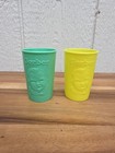 2 Gerber Baby Food Raised Face Soft Plastic Cups 4 Oz Yellow   Green Decor Only