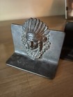 Antique American Indian Chief Head Native American Cast Iron Bookends