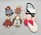 5 Vtg Handmade Primitive Small Christmas Stocking W  Bear Angel Doll American