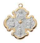 Gold Plated Sterling Silver Two-tone 4-way Cross Medal Pendant Necklace