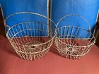 Pair Of Vintage Farmhouse Wire Egg Gathering Baskets Handle Rusty