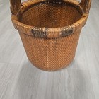 Vintage Antique Large Chinese Woven Rice Basket With Wooden Handle 24  X 15 