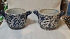 Stunning Matching Pair Of Vintage United Wilson Juwc Blue White Handled Planters
