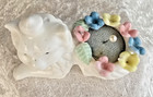Vintage Ceramic Cat Pin Cushion Porcelain Sewing Kitten Floral Flowers Decor
