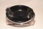 Vintage Black Glass Bowl Serpentine Wrap Hand Blown Excellent