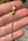 Antique French Art Nouveau Gold Filled Iridescent Enamel Woman   s Face Stickpin