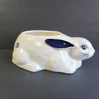The Potting Shed Dedham Pottery Bunny Rabbit Planter Blue Crackle Glaze 11 l