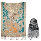  2 Pack Black White Reversible Pashmina And Teal Dark Amber Floral Shawl Bundle 