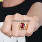 Flawless Garnet Cushion Cut With 14k Solid  Gold  Ring For Men  c237
