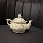 Beige Ceramic Floral Embossed Teapot W  Lid  Glossy Pink   Green Flower