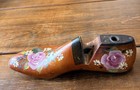 Vtg Hand-painted Wood Shoe Form Mold Cobbler Floral Decor Art