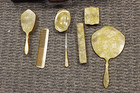 Antique 1920s Art Deco Pearl Celluloid Butterscotch 7 Pc Vanity Set With Case