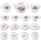  17 Piece Rose Flower Miniature Porcelain Ceramic Tea Set - Pretend Play Kids 