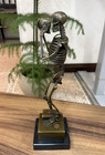 Statue Memento Mori Bronze Sculpture Marble France Jb Skeleton Skull Vintage