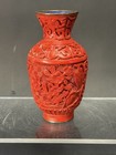 Vintage Chinese Cinnabar Vase Hand Carved Blue Enamel Red Cinnabar Oriental 4   