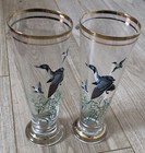 2 X Vintage 1970s Pilsner Style Beer Glasses Featuring Flying Geese 