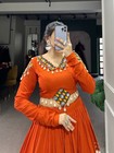 Orange White Navratri Lehenga Choli Gamthi Patchwork Gota Patti Garba Outfit