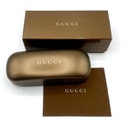 New Gucci Gold Hard Clam Shell Eyeglasses Sunglasses Small Case W cloth And Box