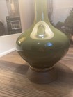Vintage Mid Century Ceramic Lamp Avocado Green Tall Original Shade
