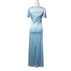 Vintage Maxi Dress Size S Light Blue Satin Flutter Sleeve Scoop Neck Nightgown