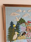 American Wildlife Framed Wall Art Completed Vtg Crewel Embroidery Paragon 02446x