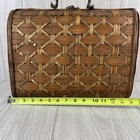 Vtg Woven Wicker Rattan   Brass Basket Purse Sewing Tea Basket Attache Case