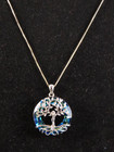 Sterling Silver 18  Chain Necklace Tree Of Life Circle Pendant Caribbean Blue