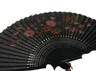 Vintage Hand Painted Fan Black Floral   Pink Yellow Flowers Asian Decor