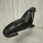 Vtg Eskimo Stone Carving Of Walrus Seal Sea Lion Signed 7    3lb 3oz  read 
