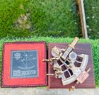 Engraved Brass Sextant  Handmade Nautical Navigation Instrument With Wooden Box