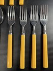 Vtg 15 Pc Yellow Plastic Handle Stainless Flatware Silverware 60   s-70   s Japan
