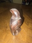 Vintage Hand Carved Exotic Wood Eagle Hawk Bird Prey Seated On Stump Mahogany