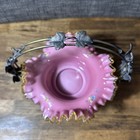Antique Victorian Bride Basket Pink Ruffled Glass Middletown Plate